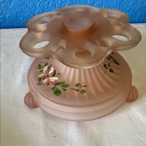 Vintage Old Colony Frosted Pink Depression Glass Open Lace Candle Holder / RARE